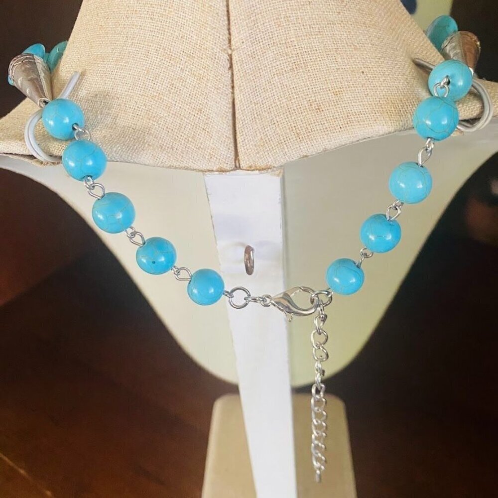 Turquoise Howlite Aurora Borealis Beaded Statement Necklace - Picture 4 of 5
